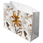 焦げたオレンジシンプル色のワイルドフラワー秋フローラ ラージペーパーバッグ (裏面アングル)