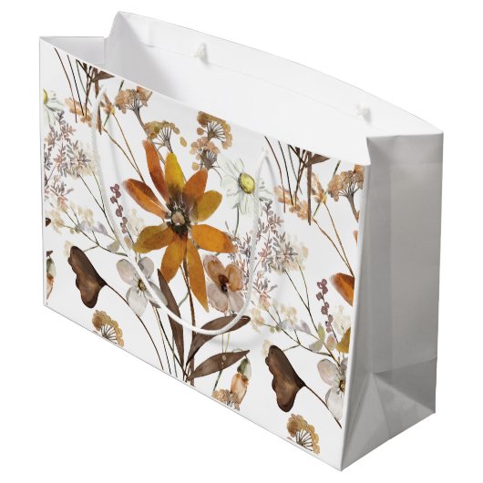 焦げたオレンジシンプル色のワイルドフラワー秋フローラ ラージペーパーバッグ (裏面アングル)