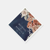 焦げたオレンジバラテラコッタフローラネイビー結婚ズ スタンダードカクテルナプキン (角)