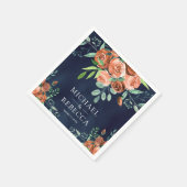 焦げたオレンジバラテラコッタフローラネイビー結婚ズ スタンダードカクテルナプキン (角)