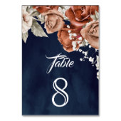 焦げたオレンジバラテラコッタフローラネイビー結婚ズ テーブルナンバー (裏面)