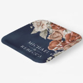 焦げたオレンジバラテラコッタフローラネイビー結婚ズ ペーパープレート (傾斜あり)