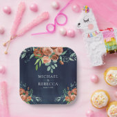 焦げたオレンジバラテラコッタフローラネイビー結婚ズ ペーパープレート (パーティー)