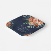 焦げたオレンジバラテラコッタフローラネイビー結婚ズ ペーパープレート (傾斜あり)