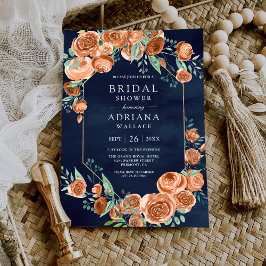 焦げたオレンジバラフローラネイビーブルーブライダルシャワー 招待状