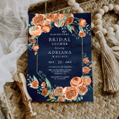 焦げたオレンジバラフローラネイビーブルーブライダルシャワー 招待状