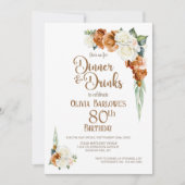 焦げたオレンジフローラ80th誕生日ディナーパーティー 招待状 (正面)