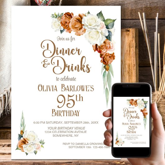 焦げたオレンジフローラ95th誕生日ディナーパーティー 招待状