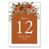 焦げたオレンジブラウン結婚フローラブライダルシャワー テーブルナンバー (裏面)