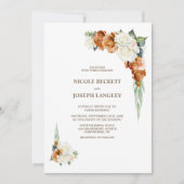 焦げたオレンジホワイトローズ結婚フローラ 招待状 (正面)