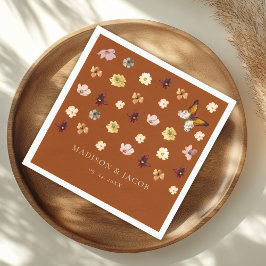 焦げたオレンジボホワイルドフラワー結婚ズ スタンダードカクテルナプキン