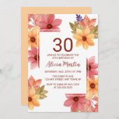 焦げたオレンジラッシェット秋の花Any Age誕生日 招待状 (正面/裏面)
