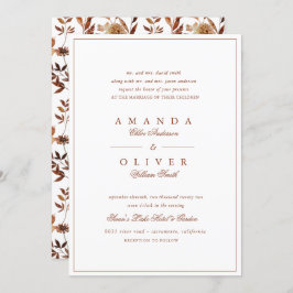 焦げたオレンジ秋エレガントクラシックフローラ結婚s 招待状