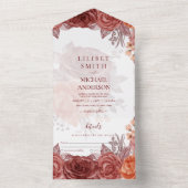 焦げたオレンジ秋フローラボタニッ結婚クス オールインワン招待状 (内側)