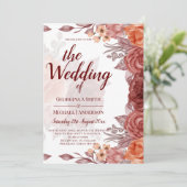 焦げたオレンジ秋フローラボタニッ結婚クス 招待状 (スタンド正面)