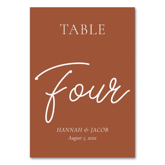 焦げたオレンジ結婚色の錆の四 テーブルナンバー (正面)
