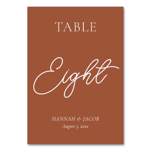 焦げたオレンジ結婚色の錆の8 テーブルナンバー (正面)