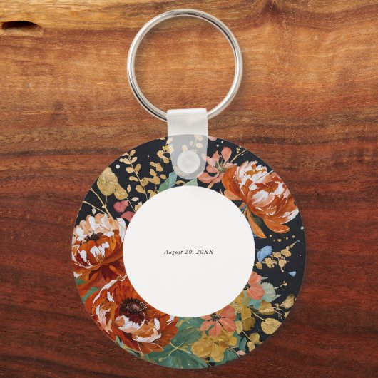 焦げたオレンジ絵を描色の牡丹フローラの結婚金ゴールド キーホルダー (裏面)