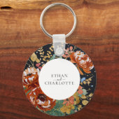 焦げたオレンジ絵を描色の牡丹フローラの結婚金ゴールド キーホルダー (正面)