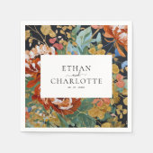 焦げたオレンジ絵を描色の牡丹フローラの結婚金ゴールド スタンダードカクテルナプキン (正面)