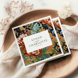 焦げたオレンジ絵を描色の牡丹フローラの結婚金ゴールド スタンダードカクテルナプキン