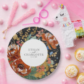 焦げたオレンジ絵を描色の牡丹フローラの結婚金ゴールド ペーパープレート (パーティー)