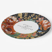 焦げたオレンジ絵を描色の牡丹フローラの結婚金ゴールド ペーパープレート (アングル)