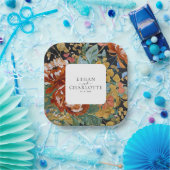 焦げたオレンジ絵を描色の牡丹フローラの結婚金ゴールド ペーパープレート (パーティー)