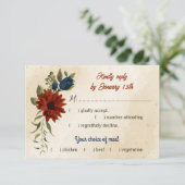 焦げたオレンジ色とネイビーブルーの花の食事の選択 出欠カード (スタンド正面)