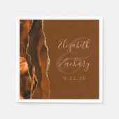 焦げたオレンジ色のアガテ金ゴールド結婚ブラウン スタンダードカクテルナプキン (正面)