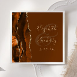 焦げたオレンジ色のアガテ金ゴールド結婚ブラウン スタンダードカクテルナプキン