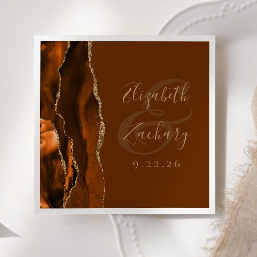 焦げたオレンジ色のアガテ金ゴールド結婚ブラウン スタンダードカクテルナプキン