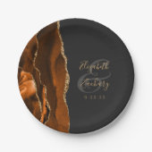 焦げたオレンジ色のアゲート金ゴールド結婚ダーク ペーパープレート (正面)