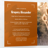 焦げたオレンジ色のエッジ抽象芸術ブラシストロークフォトグラード 三つ折り招待状 (内部最初)