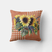 焦げたオレンジ色のギンガムパターンのヒマワリの花束 クッション (裏面)