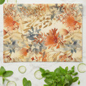 焦げたオレンジ色のスモーキーインディゴ抽象芸術フローラ キッチンタオル (折り畳み)