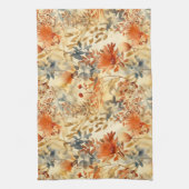 焦げたオレンジ色のスモーキーインディゴ抽象芸術フローラ キッチンタオル (縦)