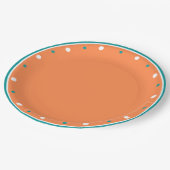 焦げたオレンジ色のティール（緑がかった色）グリーンジオメトリ水玉模様 ペーパープレート (アングル)