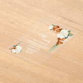 焦げたオレンジ色のバラ結婚フローラの後パーティー アクリル招待状 (レイダウン)