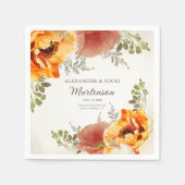 焦げたオレンジ色のフローラウェディングレセプション花婿 スタンダードカクテルナプキン (正面)