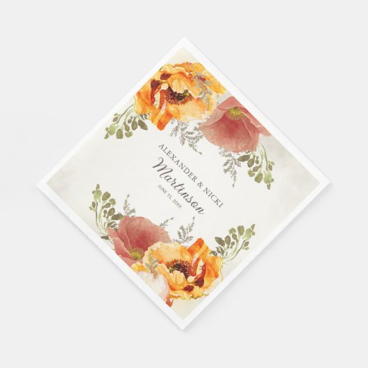 焦げたオレンジ色のフローラウェディングレセプション花婿 スタンダードランチョンナプキン (角)
