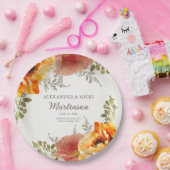 焦げたオレンジ色のフローラウェディングレセプション花婿 ペーパープレート (パーティー)