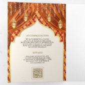 焦げたオレンジ色のフローラカーテンインディアンヒンドー結婚ズ 三つ折り招待状 (内部最初)