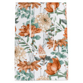 焦げたオレンジ色のフローラグリーン植物模様 ミディアムペーパーバッグ (裏面)