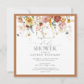焦げたオレンジ色のフローラドロップスクリプトベビーシャワー 招待状 (正面)