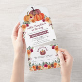 焦げたオレンジ色のフローラバーガンディーカボチャ赤ちゃんシャワー オールインワン招待状 (貼ってはがせる)