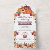 焦げたオレンジ色のフローラバーガンディーカボチャ赤ちゃんシャワー オールインワン招待状 (内側)
