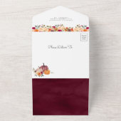 焦げたオレンジ色のフローラパンプキンバーガンディーベビーシャワー オールインワン招待状 (外側)