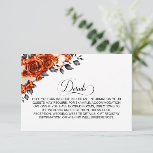 焦げたオレンジ色のフローラ結婚の詳細エンクロージャ エンクロージャーカード (スタンド正面)