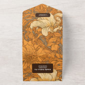 焦げたオレンジ色のフローラ結婚アールヌーボー オールインワン招待状 (外側)